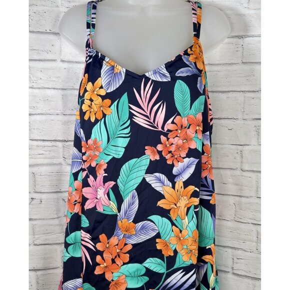 Swim Solutions Size 22W Navy Printed Double-Strap Havana Nights Floral Tankini - Picture 4 of 10